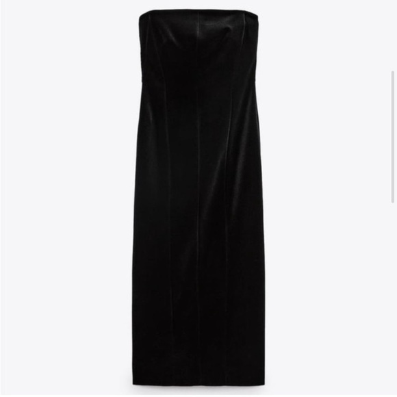 NWT ZARA STUNNING LIMITED EDITION Black Velvet Strapless Midi Dress - Women’s XS - Picture 2 of 11